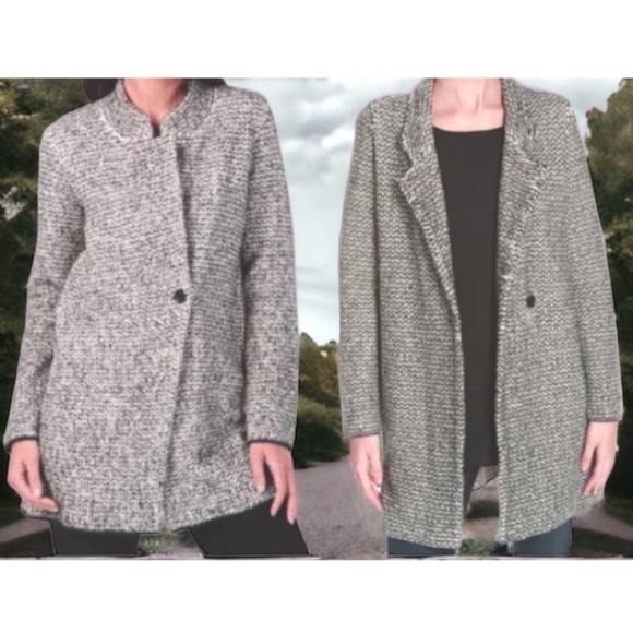$398 Eileen Fisher Vintage Coat Large Tweed Organic Cotton Notch or Stand Collar - Picture 1 of 16